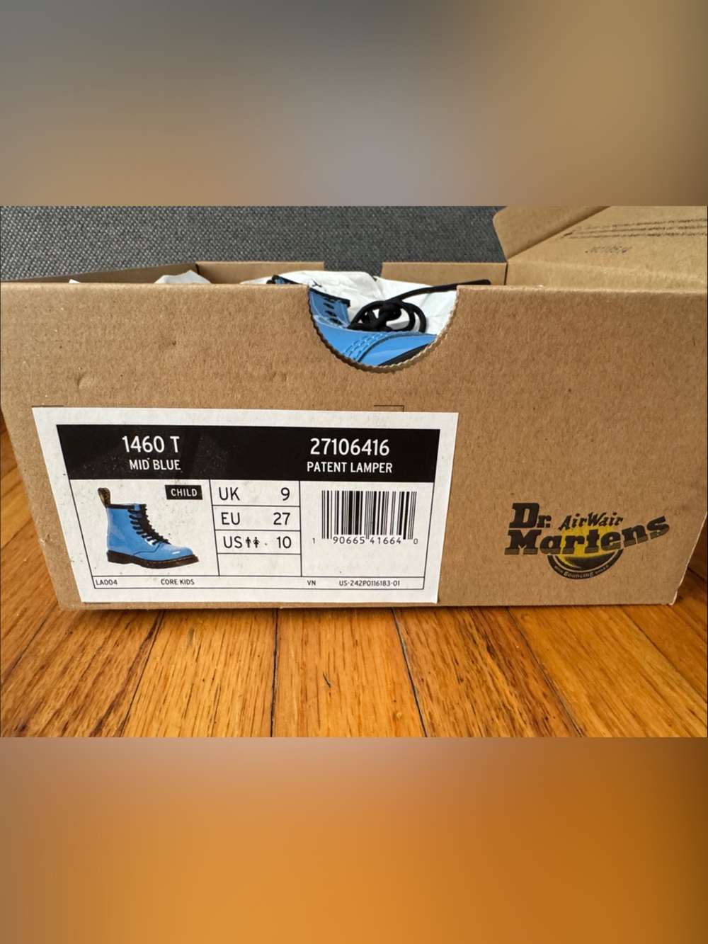Dr. Martens Kids Mid Blue Patent 1460T Lace-Up Boots